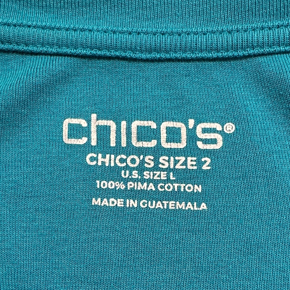 Chico's Turquoise Pima Cotton Shortsleeved V-Neck Tee Large Preowned - Picture 4 of 7